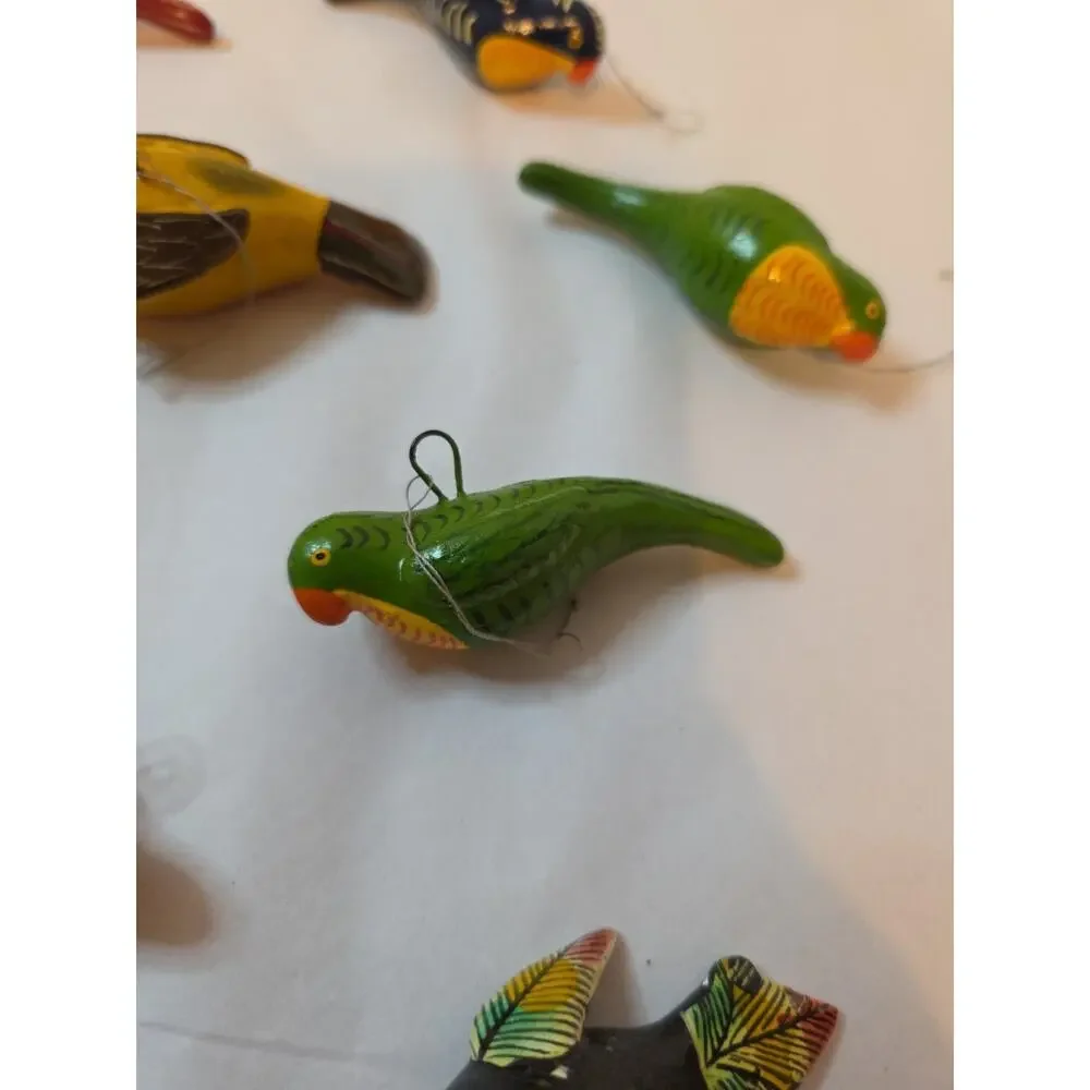 10 Assorted Hand Painted Bird Christmas Ornaments Colorful Miniature Parrot